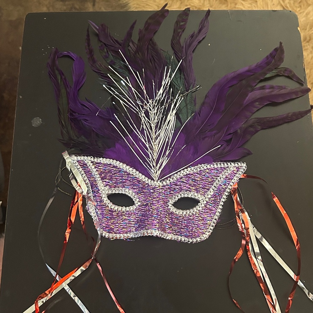 Purple Feathered Masquerade Mask